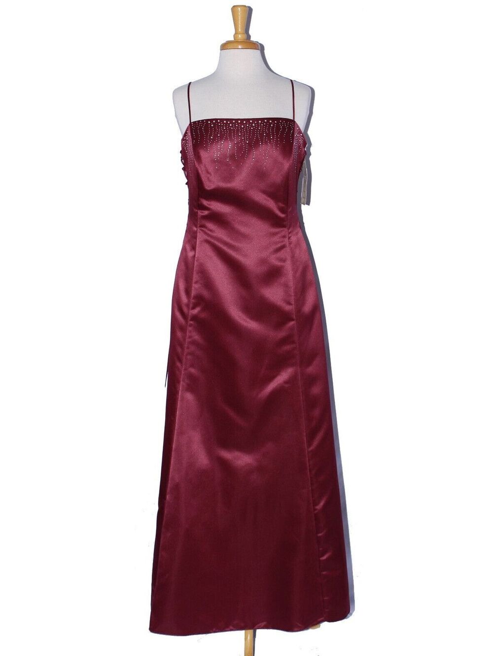 Dollar Fashion #3444 Long Satin Gown With Side Lacing-Size 2X-BURGUNDY-NWT